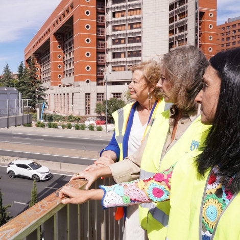 La delegada de Obras y Equipamientos, Paloma García Romero, visita los trabajos de sustitución de la pasarela peatonal de la A-2